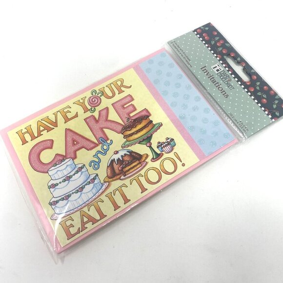 Mary Engelbreit 8 Party Invitations Have Your Cake and Eat It Too 4in x 6in - Picture 2 of 5